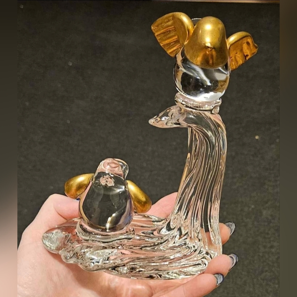 Vintage Blown Art Glass Birds on wave Figurine Prestige American Taiwan
